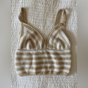 Cotton cropped crochet knit triangle top